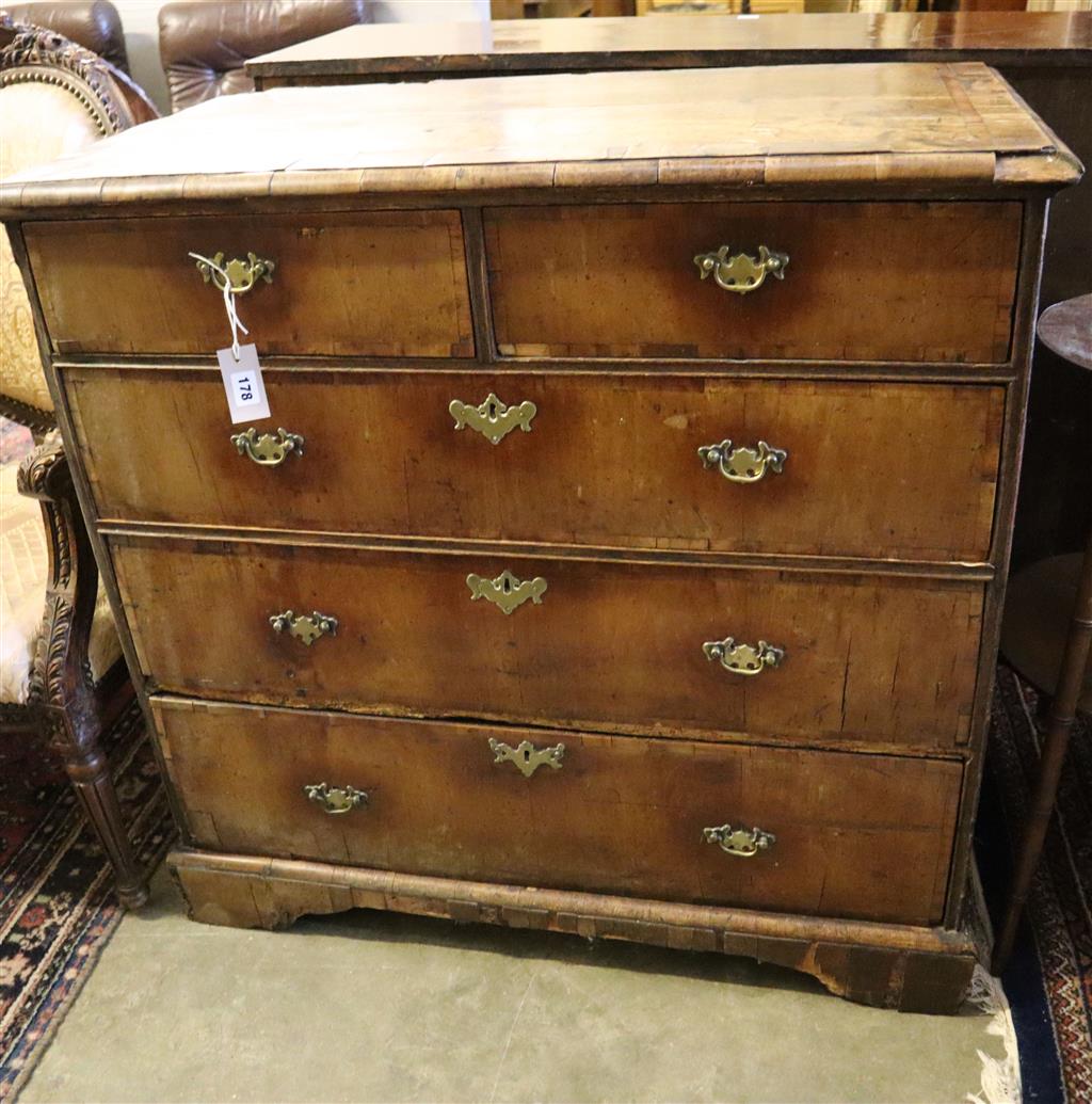 An 18th century walnut chest, width 96cm, depth 52cm, height 91cm